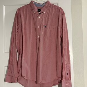 American Eagle Outfitters Red and White Striped Button-Down Shirt
